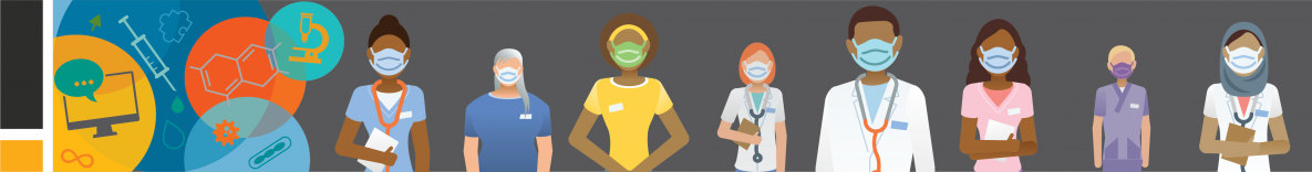 Illustrated image of masked healthcare workers - from CDC COVID-19 vaccine site